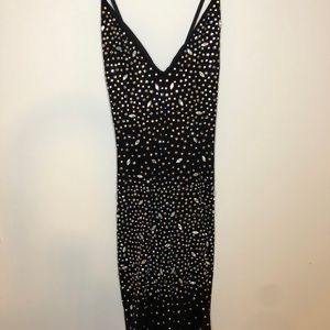 Black Mesh Iridescent Rhinestone CrissCross Dress (HotMiamistyles)